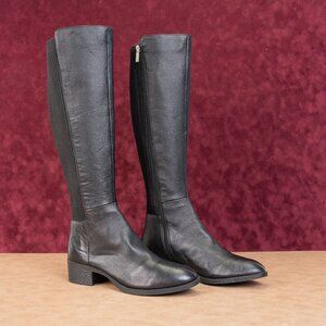 Kenneth Cole NY Women Leanna Black Leather Stretch Riding Fashion Knee Boots sz